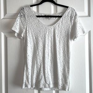 Banana Republic White Lace Short Sleeve Top - Medium